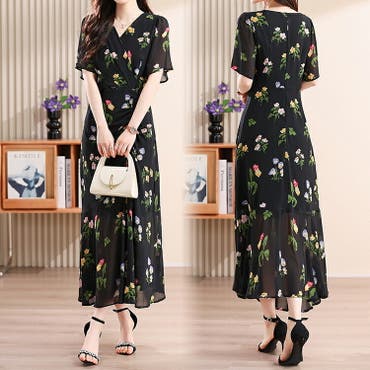花柄 ワンピース Aライン[品番：JSFW0010598]｜JS FASHION