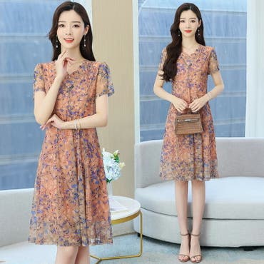 花柄 ワンピース Aライン[品番：JSFW0010373]｜JS FASHION