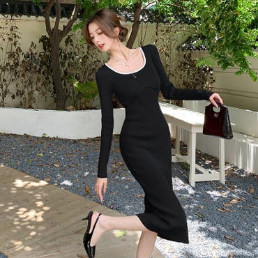 タイトワンピ 全2色 肩フリル[品番：JSFW0013330]｜JS FASHION
