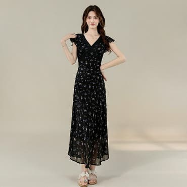 カシュクールティアードボタニカル柄ワンピース レディース トップス
