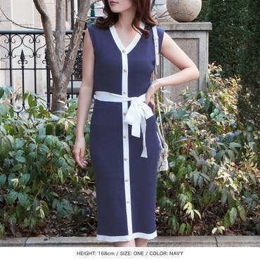 海風を感じるマリンルックフレアミニ丈ワンピース[品番：GXAW0001184