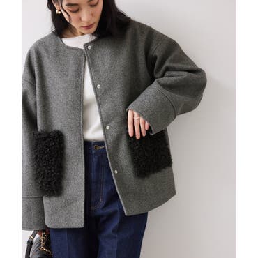 LANVAN paris ランバン ボアコート バイカラー ノーカラー　モヘア LANVAN paris ランバン ボアコート バイカラー ノーカラー モヘア