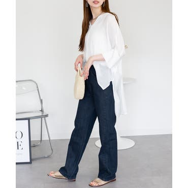 サスペンダー付きアシメウエストワイドデニムパンツ[品番