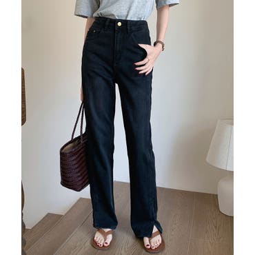 ハイウエストブーツカットブラックデニム ボトムス デニム[品番