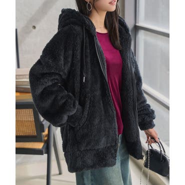 【タグ付未使用品】tiedeur ネイビー ケープ フード付きフェイクファー大判ケープショール 羽織物 アウター[品番