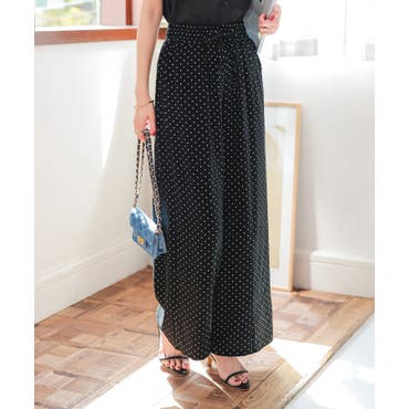 濃紺×白 水玉模様ワイドパンツ 英国Vintage 濃紺×白 水玉模様ワイドパンツ