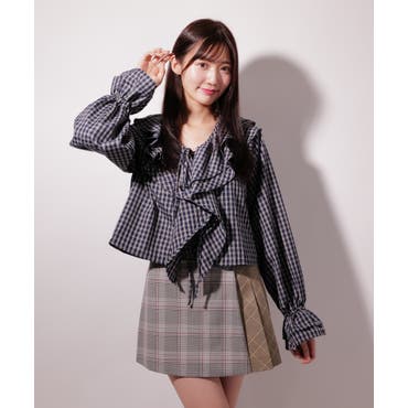 ⭐︎新品未使用⭐︎OHGA パフスリーブ チェック柄 半袖シャツ チェック柄パフスリーブ半袖シャツ グレンチェック 柄[品番