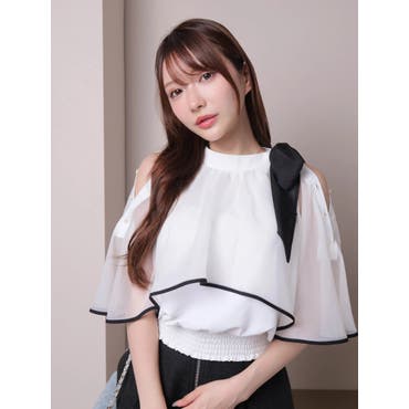 前で結ぶリボンがポイント♪ウエストリボンフレアデザイン七分袖ブラウス メール便可 ts16818 前で結ぶリボンがポイント♪ウエストリボンフレアデザイン七分袖