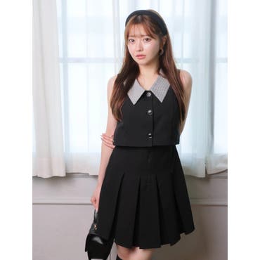 ネックリボンテイストモノトーンフェミニンセットアップ 韓国ドレス ネックリボンテイストモノトーンフェミニンセットアップ 韓国ドレス