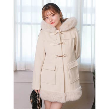 ファー付フードフェイクウールロングベーシックダッフルコート MR GL