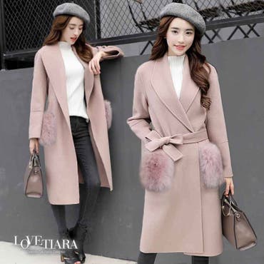 くすみピンク 16冬新作ポケットファーチェスターコート ガウンコート 品番 Lv Lovetiara ラブティアラ の レディースファッション通販 Shoplist ショップリスト