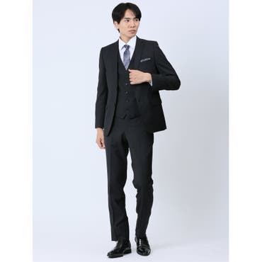 光沢ウール混 スリムフィット 2ボタン3ピーススーツ シャドー