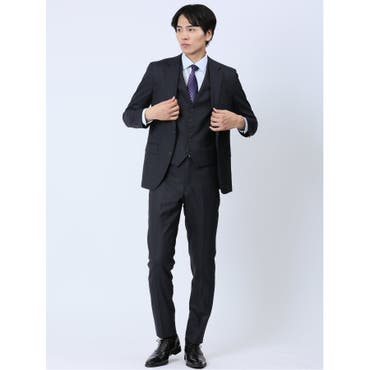 【美品】タカキュー 3ピース セットアップスーツ ストライプ 光沢感 黒 L 光沢ウール混 スリムフィット 2ボタン3ピーススーツ シャドー