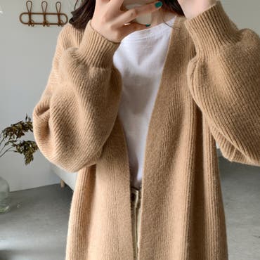 ニュアンス柄オーバーサイズニットカーデガン 総柄 個性的[品番
