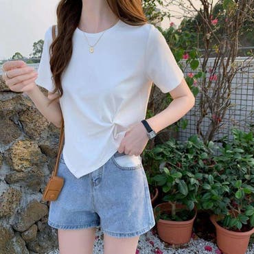 POPPY コットンレースドッキングTシャツ ブルーの通販 by