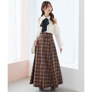 mily bilet】大人カラーが気分。チェック柄シアーフレアスカート