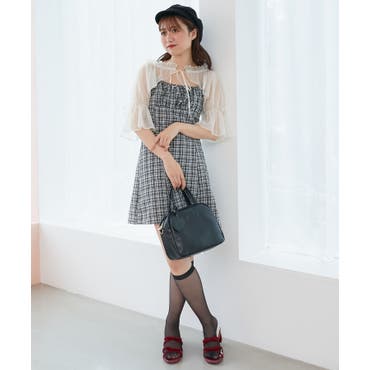 ツイードワンピースドレス ノースリーブ ジップ[品番：SGRW0000170