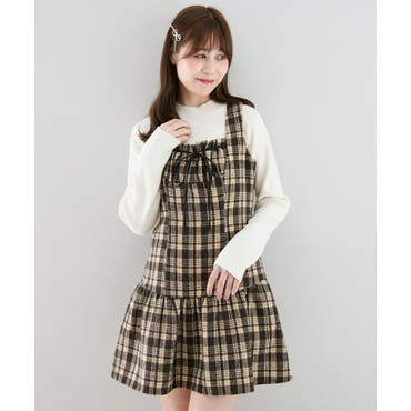 タータンチェックタイトドレス ノースリーブ ファスナー[品番
