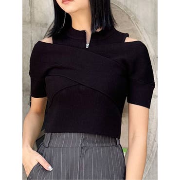 肩開きダメージニットトップス[品番：BCQW1876826]｜BLACK QUEEN