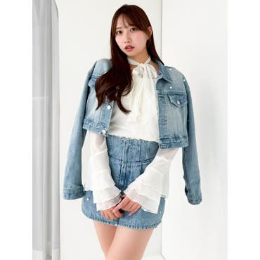 未使用品★ yumiさん　デニムジャケット　アイボリー Amiur（エミレ）の「over size tuck design denim jacket / オーバー