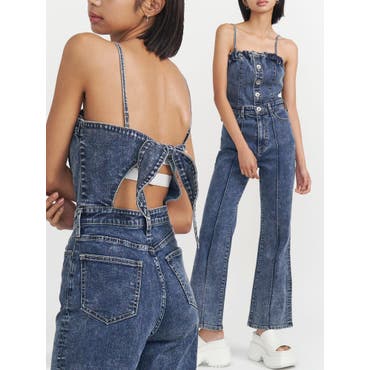 GYDA オールインワン TINY BACK ZIPベアデニムロンパース S