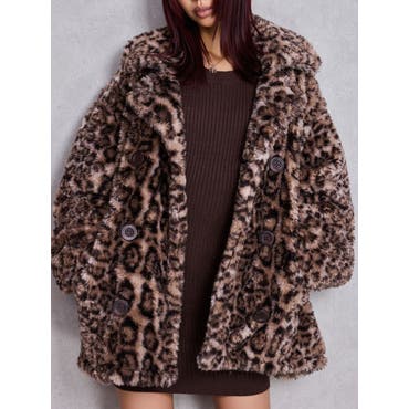 フェイクファーレオパード柄コート 豹柄 ひょう柄 フェイクファー