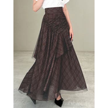 mily bilet】大人カラーが気分。チェック柄シアーフレアスカート