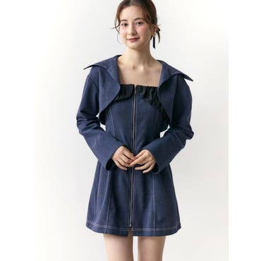 【美品✨】ダイアグラム　デニムワンピース　レース襟　ティアード　ベルト　長袖　S ダイアグラム デニムワンピース レース襟 ティアード ベルト 長袖 S