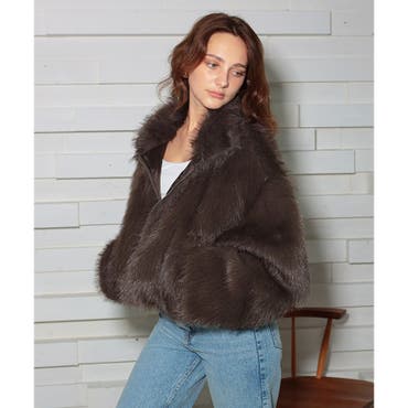 EGGKA ネクタイディテール付き豪華なフェイクファージャケット EGGKA