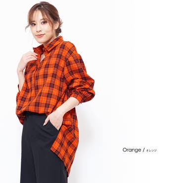 チェックと総柄のアシメパッチワークシャツ[品番：SRSW0000296