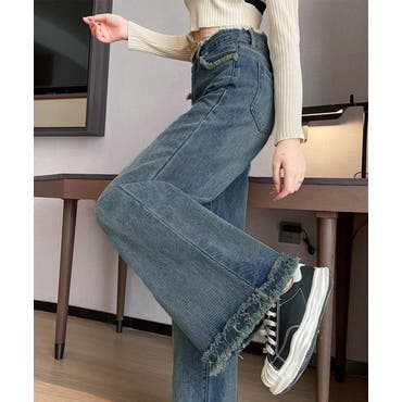 サイドラインストレートデニム 4サイズ セミワイドデニムパンツ