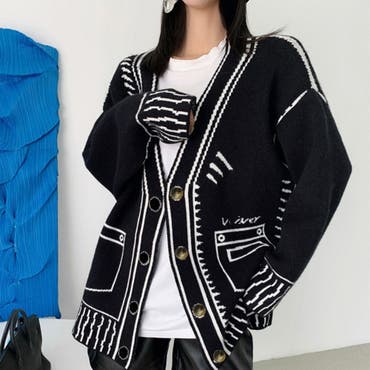 JOLCIA】◤ネイビー系のストライプの刺繍のカーディガン△
