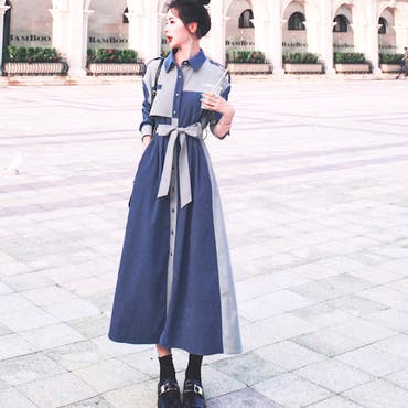 シャツワンピース ロング レディース[品番：AGCW0004777