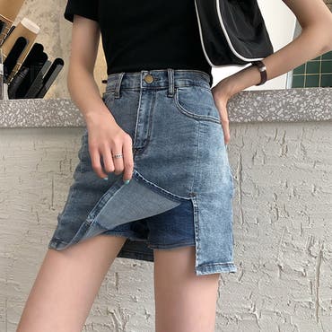 デニムフェイクスカート 4サイズ ボトムス[品番：IK000007225