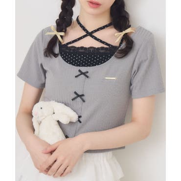 emm the shop 丸襟 半袖 emm the shop 丸襟トップス 黒