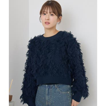 フラワージャガードスリットハイネックブラウス[品番：AMTW0010367