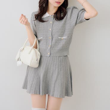 SMLサイズ] パールビジューバイカラーライン半袖Aラインミニ