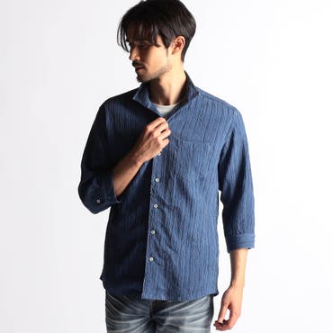 コットンリネンスタンドカラー7分袖シャツ[品番：NICW0001550