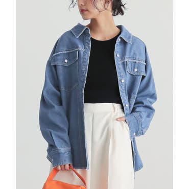 ロング丈オーバーサイズデニムシャツ(トップス ダンガリーシャツ