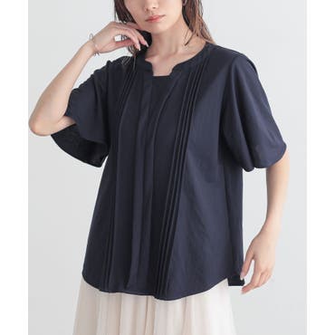 セットアップ対応]ギャザーブラウス サッカー無地[品番：ITKW0022882