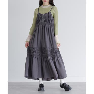 ギャザー切り替えキャミワンピース レディース ワンピ[品番