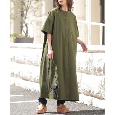 スナップボタン2WAYツイルロングワンピース ゆったり リラックス