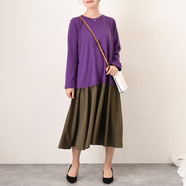 ランバンコレクション 美品 フェイクレザーワンピース 茶 ブラウン ドッキング ランバンコレクション 美品 フェイクレザーワンピース 茶