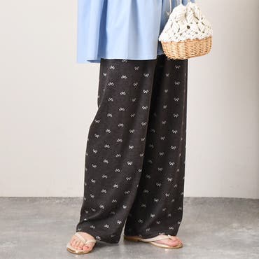 ＊新品＊リボン紐付き*ドット柄ストレートパンツ　大きいサイズ　レディース 新品＊リボン紐付き*ドット柄ストレートパンツ大きいサイズレディース