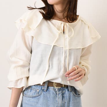 バタフライ刺繍襟半袖ブラウス[品番：IGAW0003514]｜axes femme