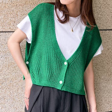 フラワーボタンチェックニット トップス チェック柄[品番