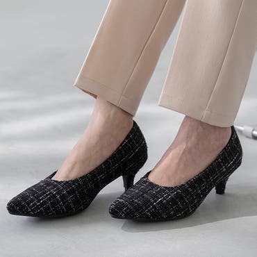 スクエアトゥパンプスパンプス スクエアトゥ チェック柄[品番