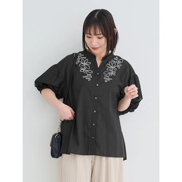 チャイナ蝶刺繍半袖ブラウス[品番：IGAW0004952]｜axes femme