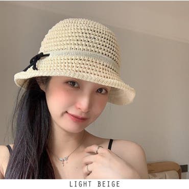 KIKONO ベージュ 麦わら帽子 黒リボン KIKONO ベージュ 麦わら帽子 黒
