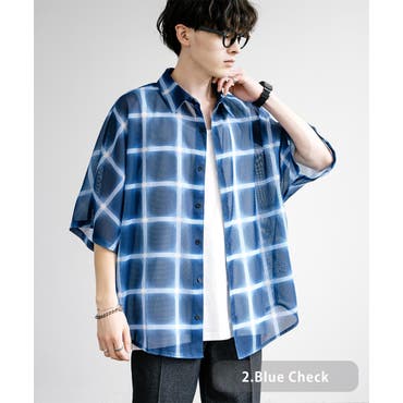 きれいめ半袖チェック柄シャツ 韓国ファッション ストリート系